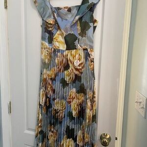 Chi Chi London Floral Pleated Dress - Blue and Yellow